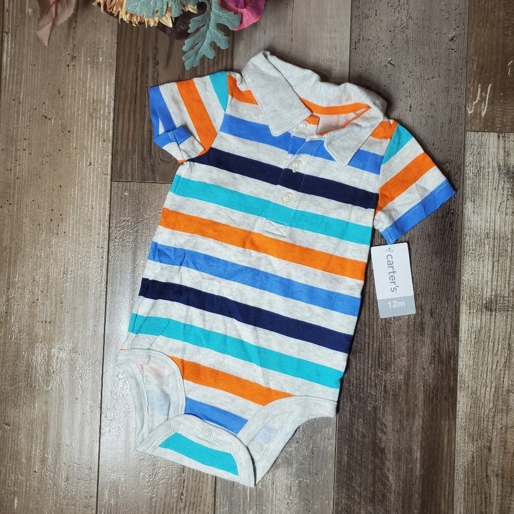 NWT Carter's Colorful Striped Polo Bodysuit Size 12m Baby Boy MSRP $20.00